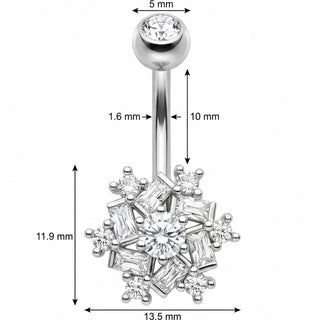 Piercing Ombelico Fiocco Neve Cristallo Baguette