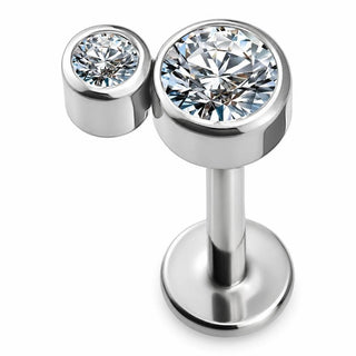 Titanium Labret Double Round Bezel Crystal Top Internally Threaded