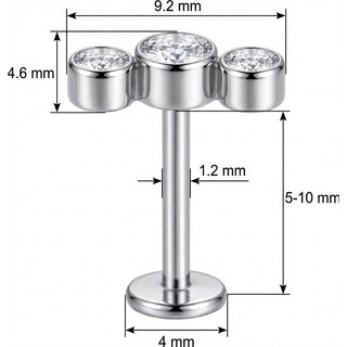 Titanio Labret Trilogia Curva Cristalli Bezel Filettatura Interna