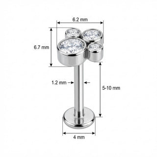 Titanio Labret Design Zampa con Cristalli Filettatura Interna