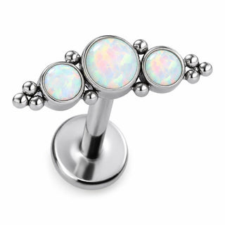 Titanium Labret Triple Opal Beaded Curve Internally Threaded
