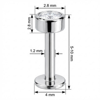 Titanio Labret Cristallo Chiaro Castone Liscio Filettatura Interna