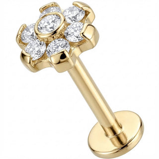 Titanio Labret Fiore di Cristalli Luminosi Filettatura Interna