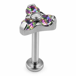 Titanium Labret Three Crystal Trinity Cluster Internally Threaded