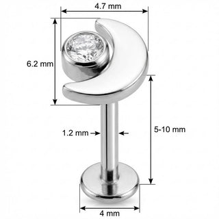 Titanio Labret Mezzaluna con Cristallo Chiaro Filettatura Interna
