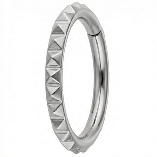 Titanium Ring Textured Geometric Pyramids Clicker