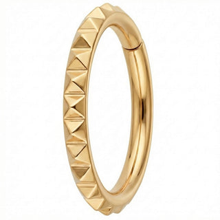 Titanium Ring Textured Geometric Pyramids Clicker