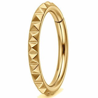 Titanium Ring Textured Geometric Pyramids Clicker