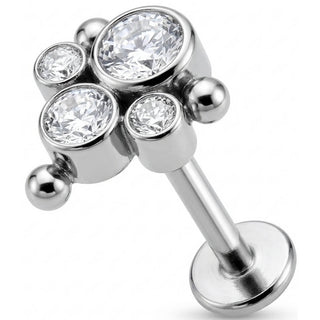Titanio Labret Trio di Cristalli Perlinati Filettatura Interna