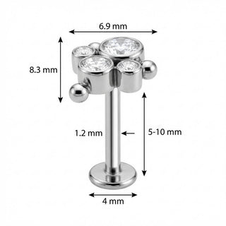 Titanio Labret Trio di Cristalli Perlinati Filettatura Interna