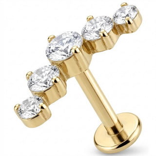 Titanio Labret Arco Curvo con Cinque Cristalli Filettatura Interna