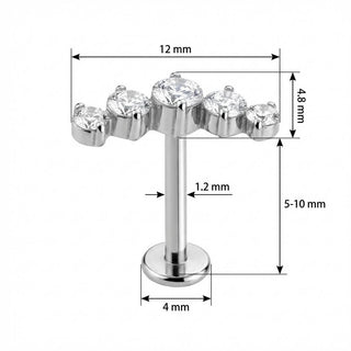 Titanio Labret Arco Curvo con Cinque Cristalli Filettatura Interna