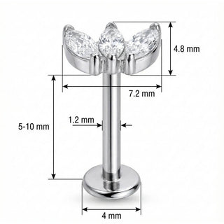 Titanio Labret Ventaglio Tre Cristalli Marquise Filettatura Interna
