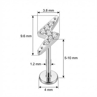 Titanio Labret Saetta con Cristalli Chiari Filettatura Interna