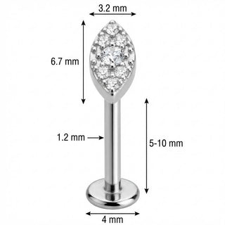 Titanio Labret Forma Marquise Pavé di Cristalli Filettatura Interna