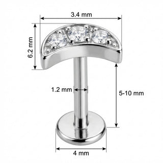 Titanio Labret Arco Curvo Tre Cristalli Filettatura Interna