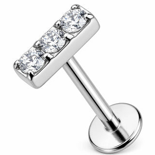 Titanium Labret Triple Crystal Bar Top Internally Threaded