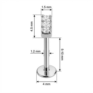 Titanio Labret Barretta con Tre Cristalli Filettatura Interna