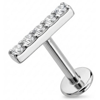 Titanio Labret Barretta con Cinque Cristalli Filettatura Interna