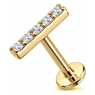 Titanium Labret Five Crystal Lined Bar Internally Threaded