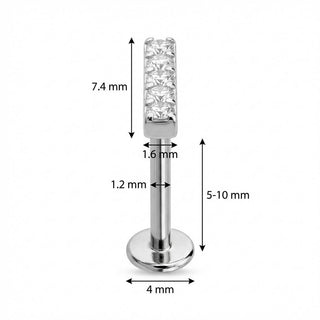 Titanio Labret Barretta con Cinque Cristalli Filettatura Interna