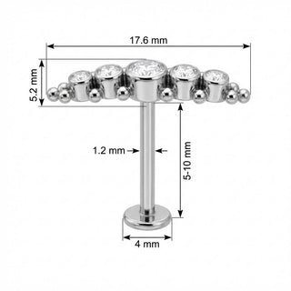 Titanium Labret Curved Crystal Cluster With Beads Internally Threaded