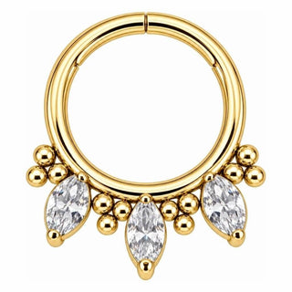 Titanium Ring Triple Marquise Beaded Crown Clicker