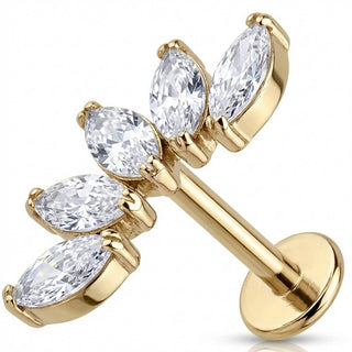 Titanio Labret Ramo Curvo Cinque Marquise Filettatura Interna