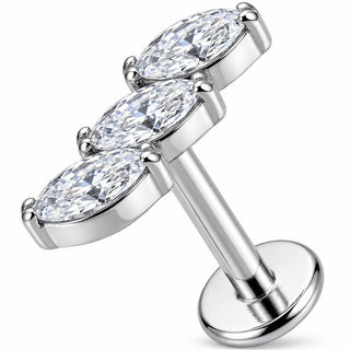 Titanium Labret Triple Marquise Crystal Leaf Curve Internally Threaded