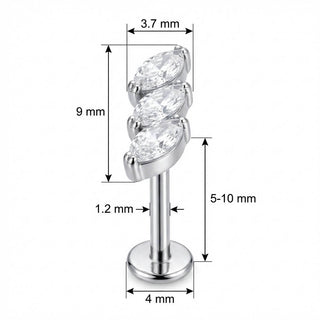 Titanio Labret Arco Triplo Cristallo Marquise Filettatura Interna