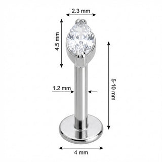 Titanio Labret Cristallo Chiaro Taglio Marquise Filettatura Interna