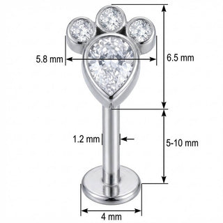 Titanio Labret Zampa Scintillante con Cristalli Filettatura Interna