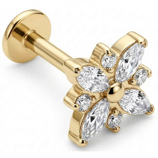 Titanio Labret Fiore Cristallo Taglio Marquise Filettatura Interna