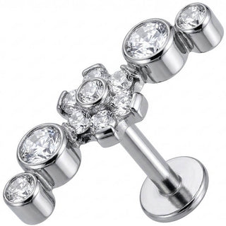 Titanio Labret Arco Floreale con Cristalli Filettatura Interna