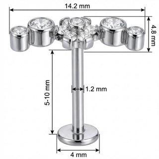 Titanio Labret Arco Floreale con Cristalli Filettatura Interna
