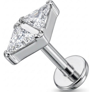 Titanio Labret Fiocco Doppio Triangolo Cristallo Filettatura Interna