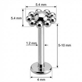 Titanio Labret Fiore Bombato con Sfere Filettatura Interna