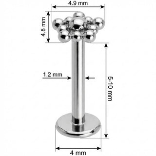 Titanio Labret Top Cluster Rombo di Sfere Filettatura Interna