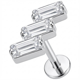 Titanio Labret Cluster Triplo Cristallo Baguette Filettatura Interna