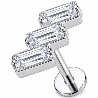 Titanium Labret Triple Baguette Crystal Cluster Internally Threaded