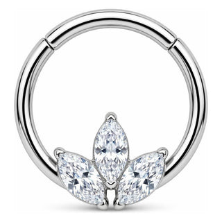 Titanium Ring Triple Marquise Stone Lotus Clicker