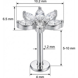 Titanio Labret Ventaglio Loto Cristalli Marquise Filettatura Interna