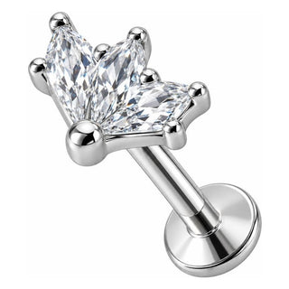 Titanium Labret Triple Crystal Fan Cluster Internally Threaded