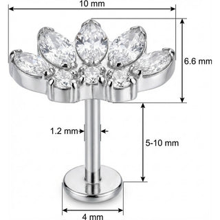 Titanio Labret Ventaglio Lotus Cristalli Marquise Filettatura Interna
