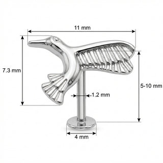 Titanio Labret Figura Colibrì in Volo Filettatura Interna