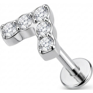 Titanio Labret Saetta con Cristalli Chiari Filettatura Interna