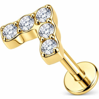 Titanium Labret Crystal Paved Lightning Bolt Internally Threaded