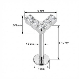 Titanio Labret Saetta con Cristalli Chiari Filettatura Interna