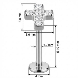 Titanio Labret Croce con Cristalli Luminosi Filettatura Interna