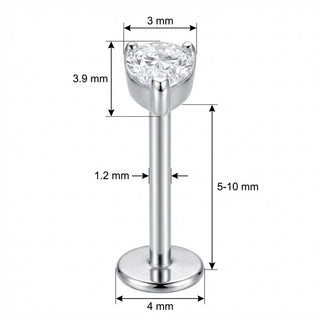 Titanio Labret Cristallo Chiaro A Goccia Filettatura Interna